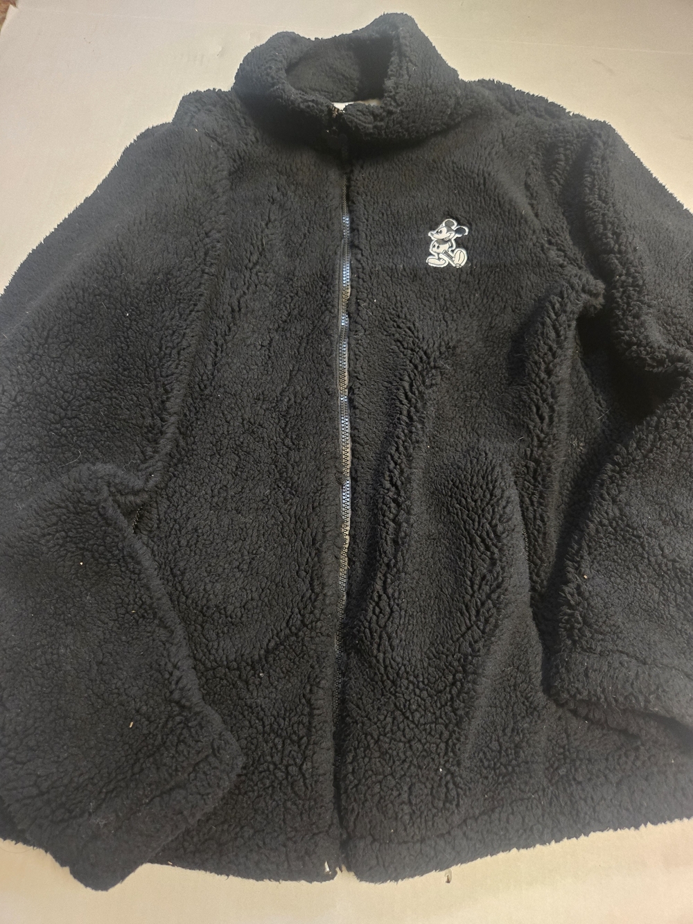 Walt Disney World Black Faux Fur Sherpa Embroidered Zip Fleece Retired Med
